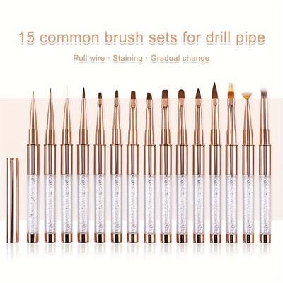 TEMU 15pcs Rose Art Brush Set With Rhinestone Handles - High-quality, Odorless Manicure Tools For Salon And Beginners