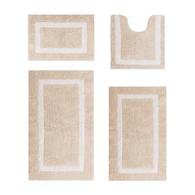 Hotel Collection 100% Cotton 4 Piece (17" X 24" | 20" X 20" | 21" X 34" | 24" X 40") Bath Rug Set by Brylane Home in Sand White