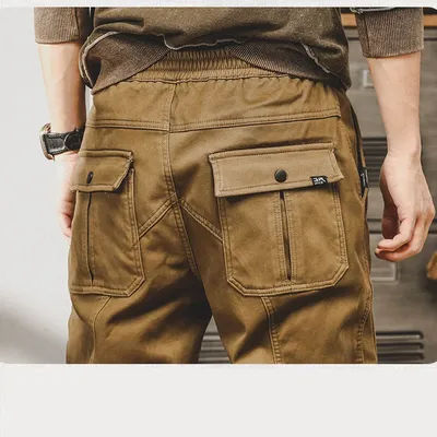 American Retro Function Pants Men's Loose Straight Military Jogger Beamed Harem Pants Pocket