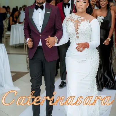 Luxury African Mermaid Wedding Dress with Overskirt Train Pearls Beads Long Sleeves Sheer O-neck Bridal Gown Vestido De Novia