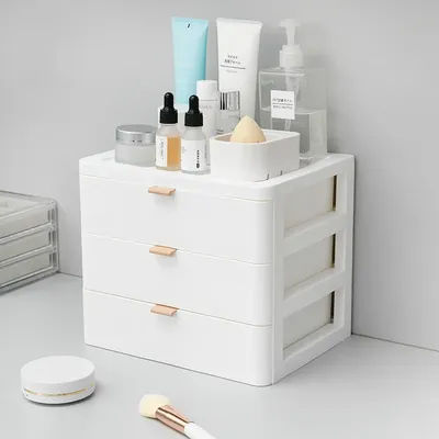 3-Layers / 4-Layers White Desktop Storage Box, PP Desk Organizer with Drawer, Drawer Organizer
