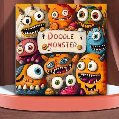 TEMU 20-page Doodle Monster Adult Coloring Book, Thickened Paper, Mixed Color, Relaxing Drawing Sketchbook For Halloween, Thanksgiving, Christmas, And Party Gifts