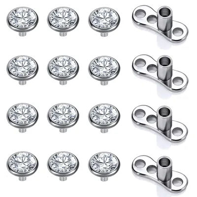 16PCS Crystal Dermal Anchor Tops 3-6mm 14G Surgical Steel Surface Piercing Skin Base