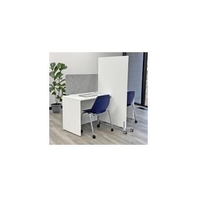6' White Small Office 2-Person Desk with Mobile Divider and Tackable Privacy Panel