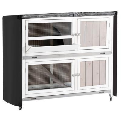 TEMU 4 Ft Rabbit Hutch 2-tier Wooden Bunny Cages Guinea Pig With Tray, Ramp And Wheel, Cover - Grey