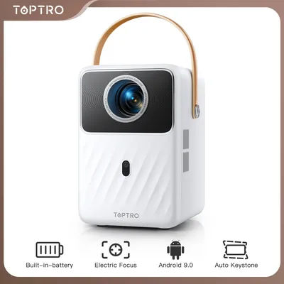 TOPTRO Portable Projector Full HD 1080P Support 400ANSI Android 9.0 Projector Auto Keystone & Electric Focus Built-in Battery