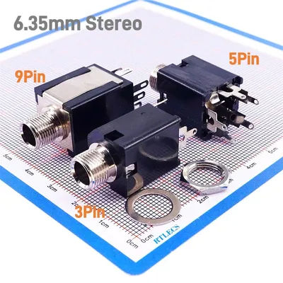 2 5 20 PCS 6.35 mm Phone Jack 3 5 9 Pin Stereo Type Dual Tracks TRS Audio Connector Guitar Instrument Panel Mount Screw Vertical