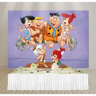 PHOTURT Flintstones Photography Backdrop Kids Birthday Baby Shower Photo Background Blue Sky Green