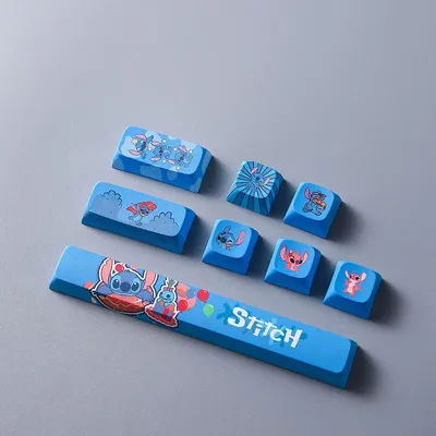8 Pcs Disney Anime Stitch Cute Theme Personalized XDA Height Add-on Keycaps Five Sides Dye-Sublimation Mechanical Keyboard Gift