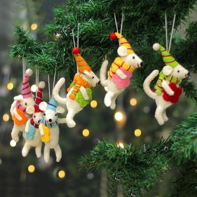 'Mice-Themed Colorful 6-Piece Wool Felt Holiday Ornament Set'