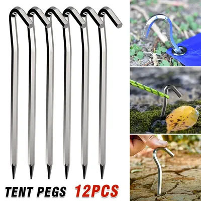 12Pcs 6mm x 180mm Tent Pegs Aluminum Metal Heavy Duty Stakes Outdoor Camping