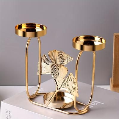 TEMU 1pc Lightweight Creative Ginkgo Leaf 3-head Candle Holder For Dinner Party Premium Decorative Iron Art Candlestick