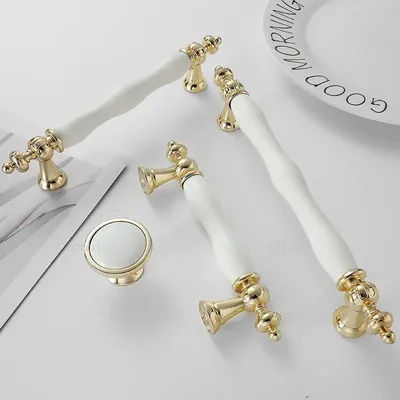 Golden Ivory White Furnitur Hardwar moda europea da incasso per mobiletto in ceramica per mobili per Hardware con maniglia per mobili