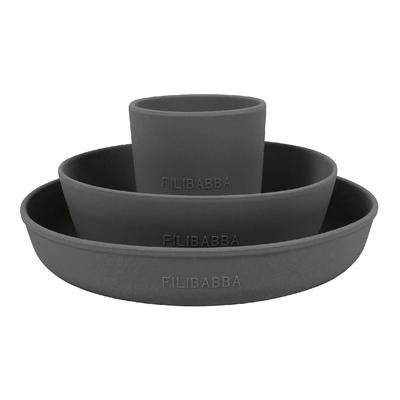 FILIBABBA Set di stoviglie in silicone Grigio Pietra 3 pz