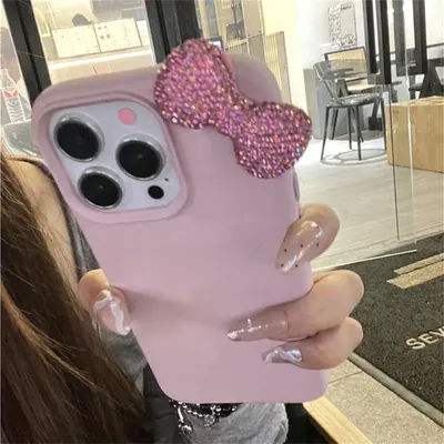 Rhinestone Bow Litchi Pattern Leather Shockproof Phone Case For iPhone 16 15 14 13 12 11 Pro Max 7 8