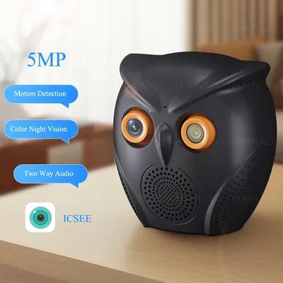 ICSEE WiFi Camera Owl Shape 2K 5MP Smart Home Mini Indoor Serucity Camera Motion Detection Two Way Audio Surveillance Camera