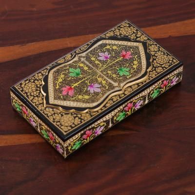 Black Chinar Embrace,'Hand Painted Papier Mache Wood Leaf Floral Decorative Box'