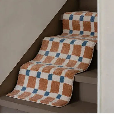Long Grid Fluffy Imitation Cashmere Rug Soft Short Plush Non-slip Floor Mat Entrance Bedroom Girl's Bedside Floor Blanket