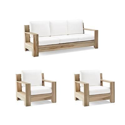 St. Kitts 3-pc. Sofa Set with Two Lounge Chairs in Weathered Teak - Standard, Belle Damask Indigo - Frontgate