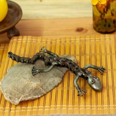 'Playful Lizard Themed Eco-Friendly Recycled Metal Figurine'