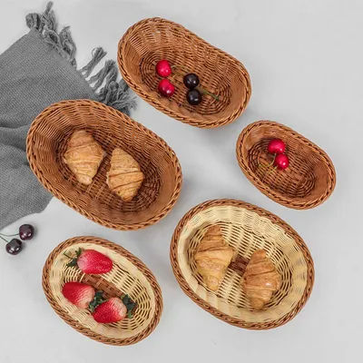 Cestino intrecciato in vimini vassoio per il pane ovale cestino per alimenti frutta conservazione cosmetica da tavolo organizzatore da cucina per la conservazione del bagno