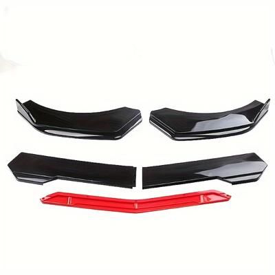 TEMU 5-piece Universal Car Front Bumper Lip Kit, Abs Plastic, Black With Red Accents, Body Kit, Car Body Parts, Auto Accessories, Front End Decoration