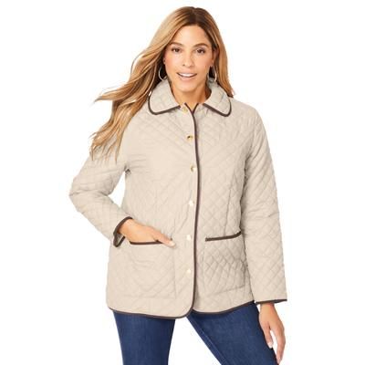 Plus Size Women's Snap-Front Quilted Coat by Jessica London in Oatmeal (Size 18 W)