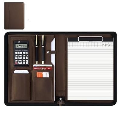 borsa da lavoro in pelle vegana, portafoglio da lavoro con cerniera, tutto in uno. custodia protettiva per tablet più intelligente, slot per presentazioni, calcolatrice, porta biglietti da visita,