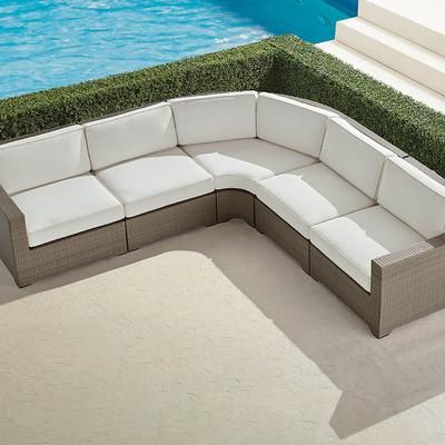 Palermo 5-pc. Curved Modular Set in Dove Wicker - Standard, Rain Moss - Frontgate
