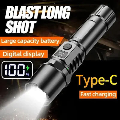 Powerful Led Strong Light Flashlights USB C Rechargeable Tactical Zoom Torch Built-in Battery Camping Emergency Hunting Lantern