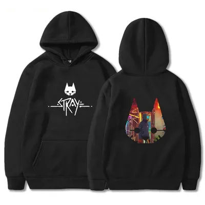 Stray Game Cat Anime Hoodie Hot Game Printing Clothes Men Winter Fleece Pullover Tops Oversized Sweatshirts Vintage Unisex Wram