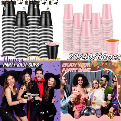 20-60Pc 2oz Mini Party Shot Cups Plastic Black Pink Disposable Cup Graduation Birthday Wedding Holiday Picnic Party Valentine's