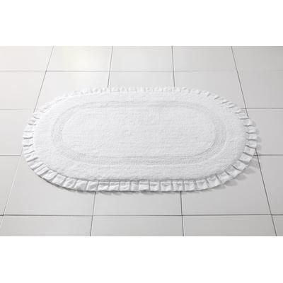 Wide Width Oval Ruffle Bath Rug by BrylaneHome in White (Size 21" W 34" L)