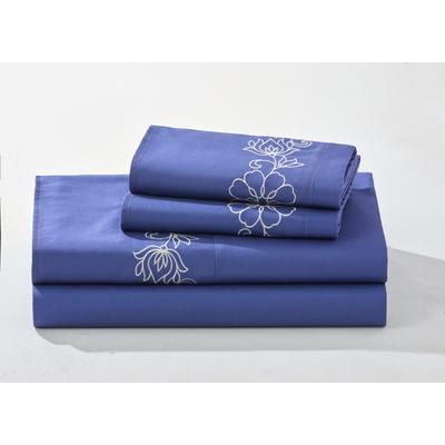 Anna Embroidered Sheet Set by BrylaneHome in Deep Dusk Ivory (Size QUEEN)
