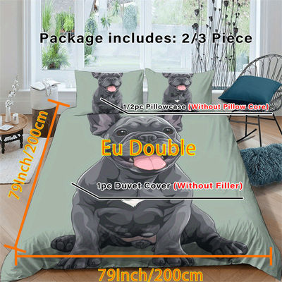 TEMU 3d French Bulldog Polyester Duvet Cover Set, 2/3pcs Zipper Closure Bedding With Pillowcases, No Comforter, Woven Fabric, Machine Washable, Animal Theme