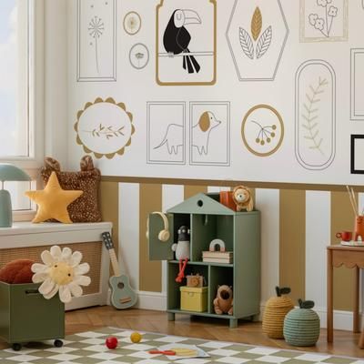 Carta da parati panoramica cornici infantili giallo 225x250cm