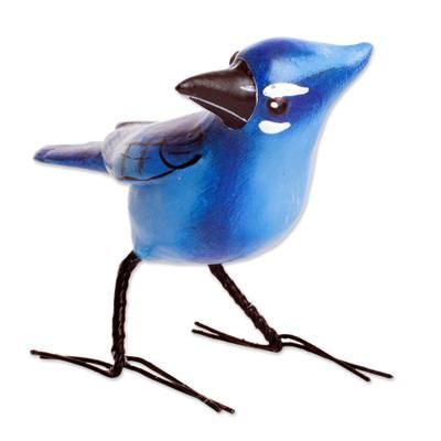 'Hand-sculpted Hand-painted Ceramic Steller's Jay Figurine'
