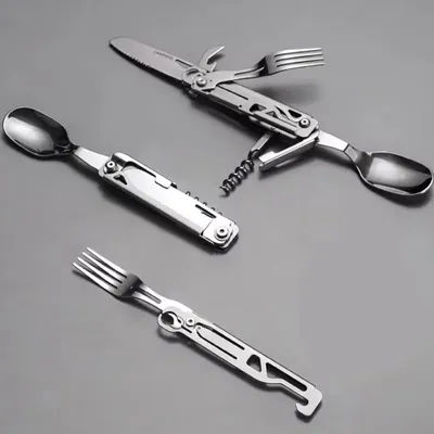 Outdoor Tableware Multi-function Portable Knife Fork Spoon Bottle Opener Foldable Cutlery Camping Equipment