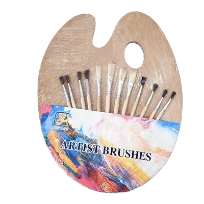 12 Pig Hair Set Paintbrush Wooden Palette Oil Painting Oval Wood Art Painting Palette
