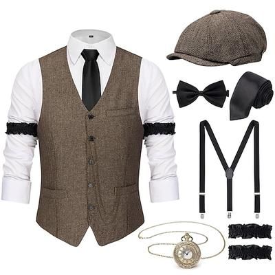 Anni Ruggenti Anni 1920 Retrò Vintage Abiti Gilet Set di accessori Gentiluomo Gangster Costume Per uomo Costume di Carnevale 8 pezzi Natale Halloween Carnevale Mascherata Cocktail party Festa a Tema
