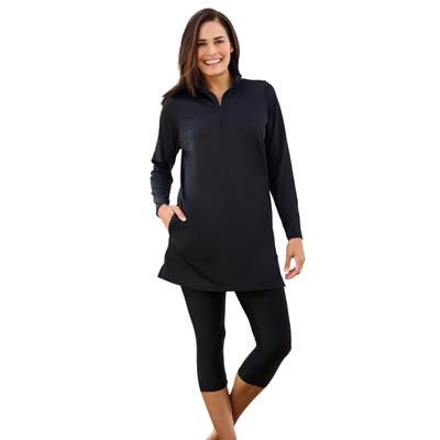 Plus Size Women's Chlorine Resistant Long-Sleeve Mock Neck Swim Tee by Swim 365 in Black (Size 22)