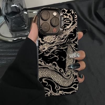 TEMU Dragon Totem's New Metal Button Mobile Phone Case Is Suitable For 11/12/13/14/12 Pro Max/14 Pro/15/x/xr/7/8 Plus And Other Models. Trendy, Creative, Cool, Anti-fall, And Anti-fouling