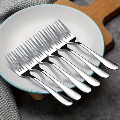 TEMU Stainless Steel Dinner Fork Set, 6 Pieces, Silver, Kitchen/restaurant/hotel Use, Food Safety