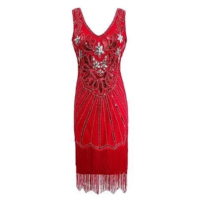 Anni Ruggenti Anni 1920 Lunghezza al ginocchio Lunghezza corta Abito Flapper Gonna pullover Senza maniche Il grande Gatsby Invitato al matrimonio Paillettes Scollo a V Costume Per donna Carnevale