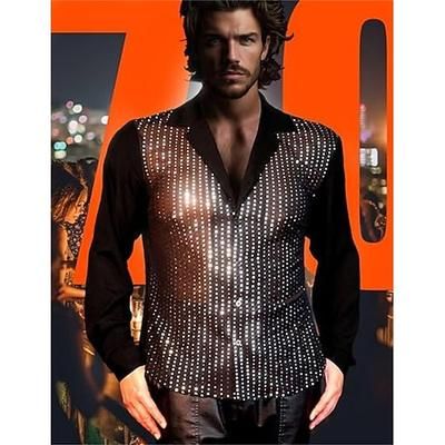Anni '70 Anni '80 Metallico Lucido Camicia Hippie Disco Paillettes Costume Per uomo Costume di Carnevale Halloween Carnevale Capodanno Feste Club Parata dell'Orgoglio Adulti Camicia