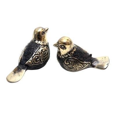 Friendly Pigeons,'Pair of Antiqued Bronze Pigeon Figurines from Bali'