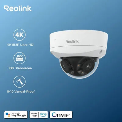 Reolink 8MP 16MP PoE IP Camera IK10 Vandal-Proof Security Camera Dual-lens 180° Panoramic Surveillance Cameras with Spotlight