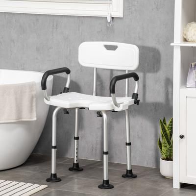 TEMU Homcom Shower Chair For The Elderly And Disabled, Height Adjustable Shower Stool With Back And Padded , Suction Foot Pads, White