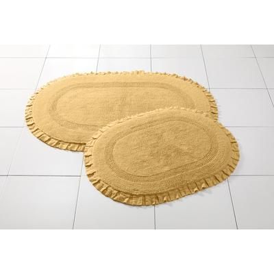 Wide Width Oval Ruffle Bath Rug by BrylaneHome in Maize (Size 17" W 24" L)