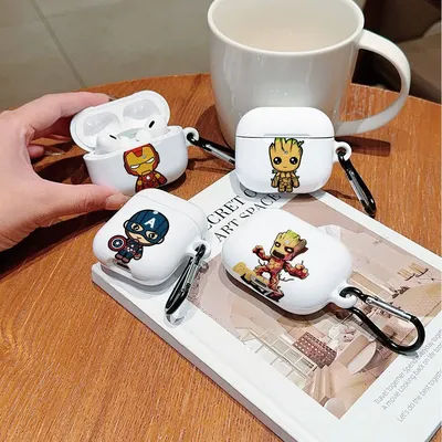 Cool Marvels Irons Mans Custodia protettiva antiurto lucida HD rigida per auricolari per PC per AirPods 1 2 3 4 Pro Pro2 con gancio in metallo
